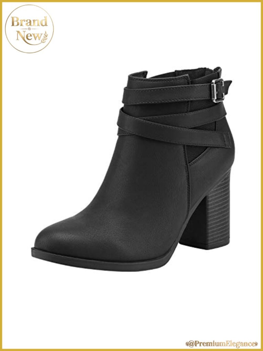 Women's Chunky High Heel Ankle Booties Faux Suede Zip Crossover Strap